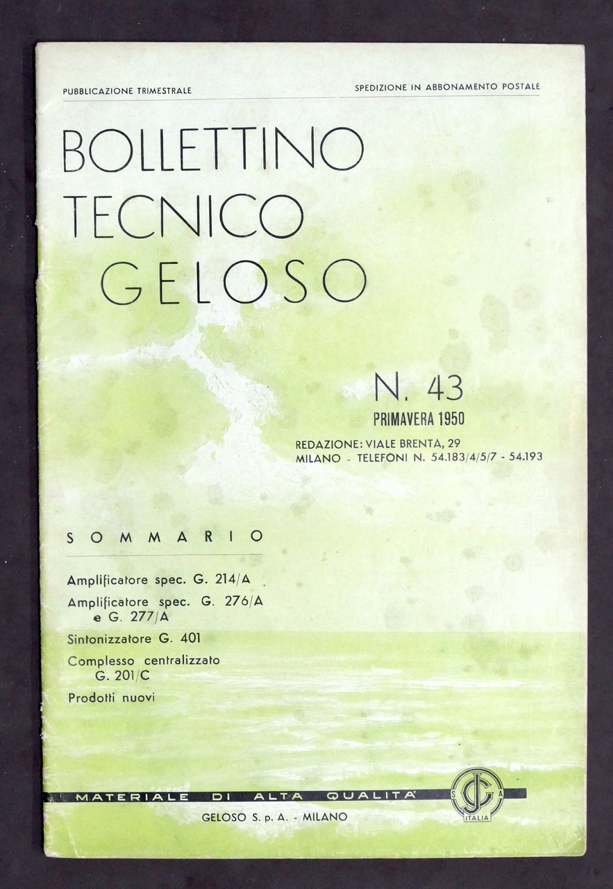 Radiotecnica - Bollettino Tecnico Geloso n. 43 - 1950