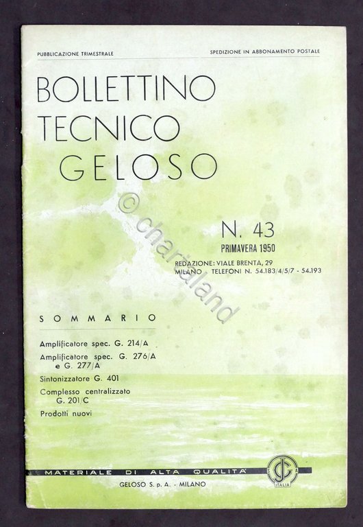 Radiotecnica - Bollettino Tecnico Geloso n. 43 - 1950