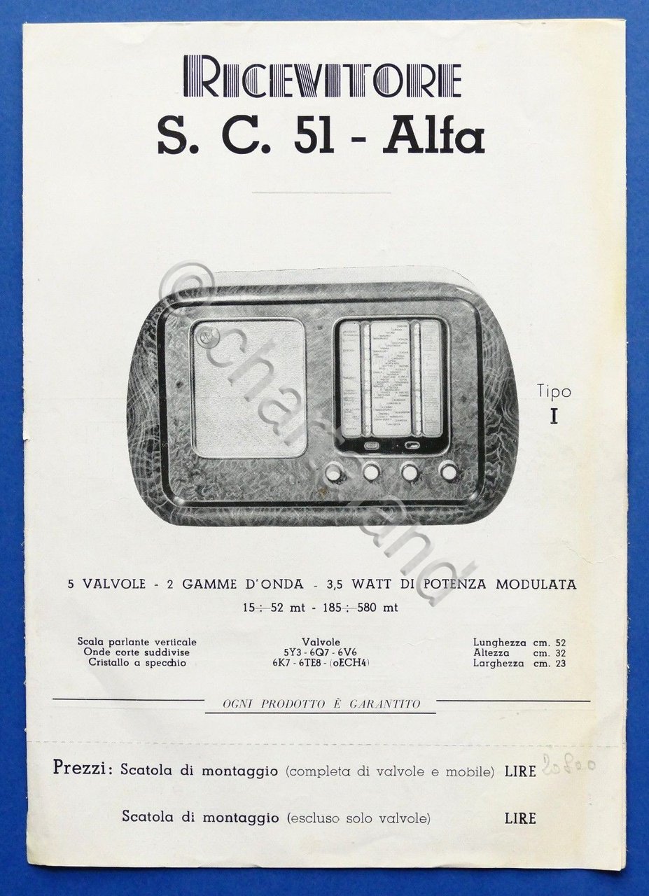Radiotecnica - Brochure Ricevitore S.C. 51 Alfa Tipo I - …