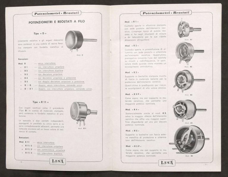 Radiotecnica - Catalogo LESA - Potenziometri e Reostati - 1955 …