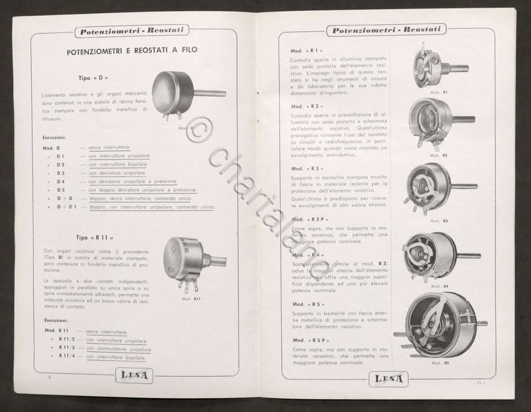 Radiotecnica - Catalogo LESA - Potenziometri e Reostati - 1955 …