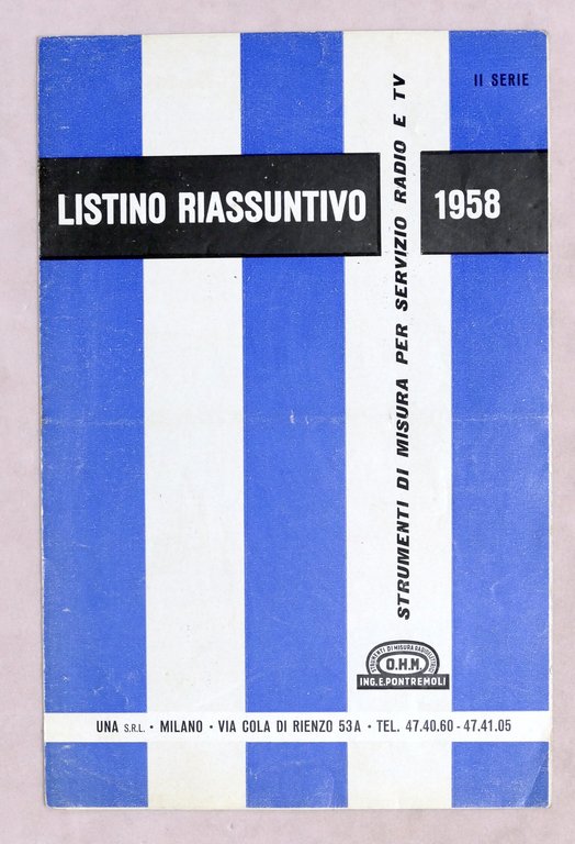 Radiotecnica - O.H.M. Listino illustrato 1958 - Strumenti misura per Radio e TV