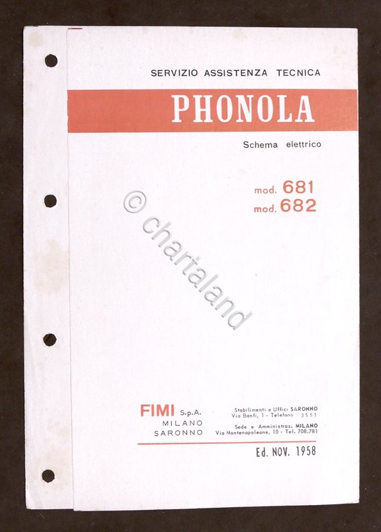 Radiotecnica - Phonola - Schema elettrico mod. 681 - mod. 682 - ed. 1958
