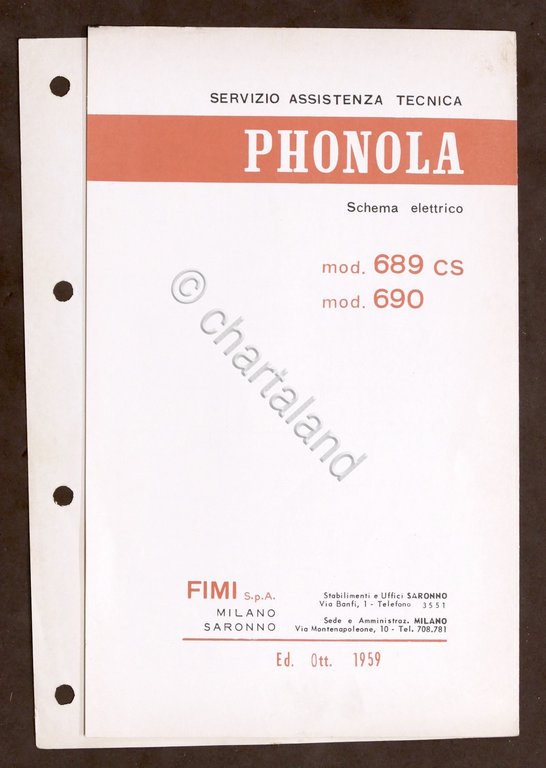 Radiotecnica - Phonola - Schema elettrico mod. 687 CS - mod. 690 - ed. 1959