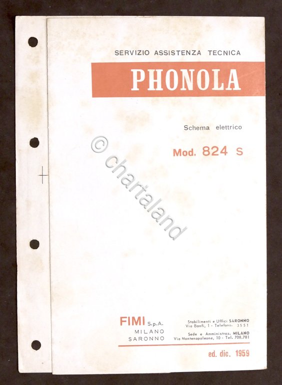 Radiotecnica - Phonola - Schema elettrico mod. 824 S  - ed. 1959