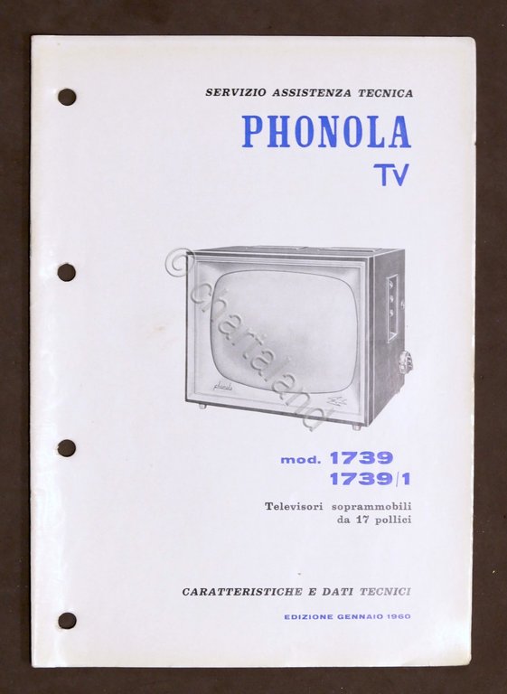 Radiotecnica - Phonola Tv - Caratteristiche e dati - mod. 1739 - 1739 / 1 - 1960