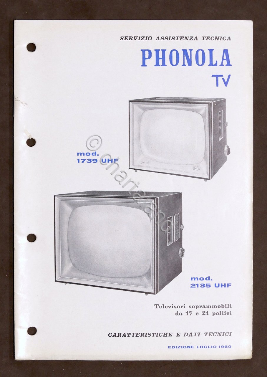 Radiotecnica - Phonola Tv - Caratteristiche e dati - mod. … | Immagine principale