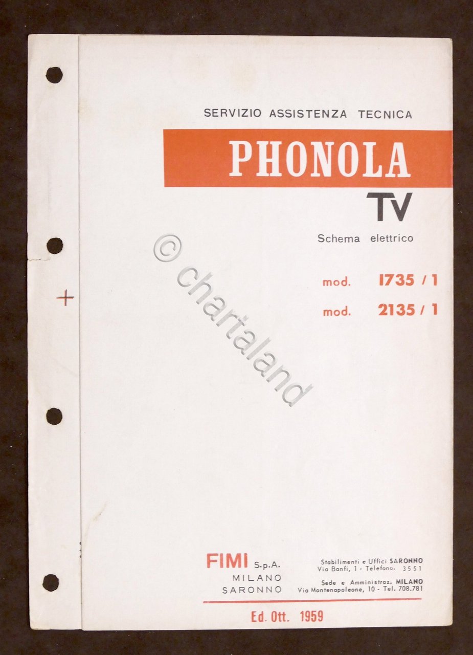 Radiotecnica - Phonola Tv - Schema elettrico mod. 1735 / …
