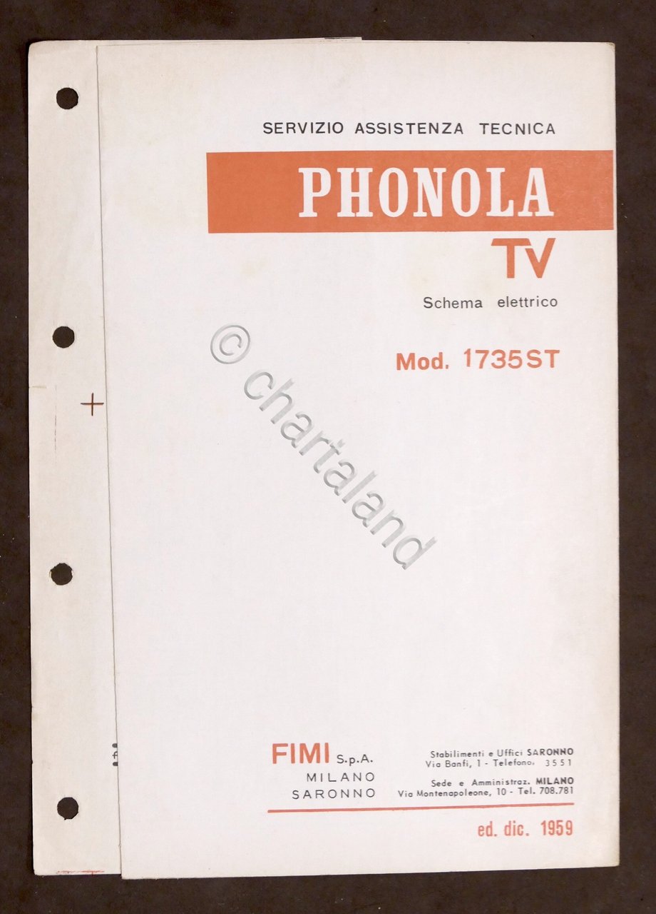 Radiotecnica - Phonola Tv - Schema elettrico mod. 1735 ST …