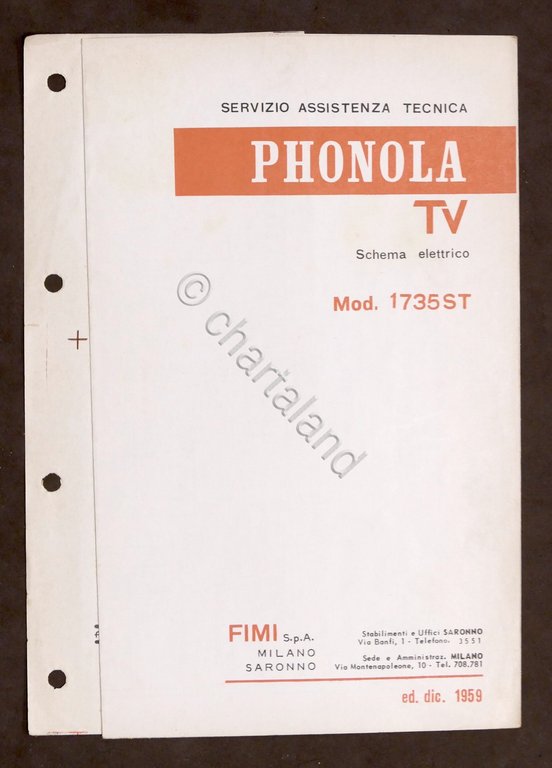 Radiotecnica - Phonola Tv - Schema elettrico mod. 1735 ST  - ed. 1959