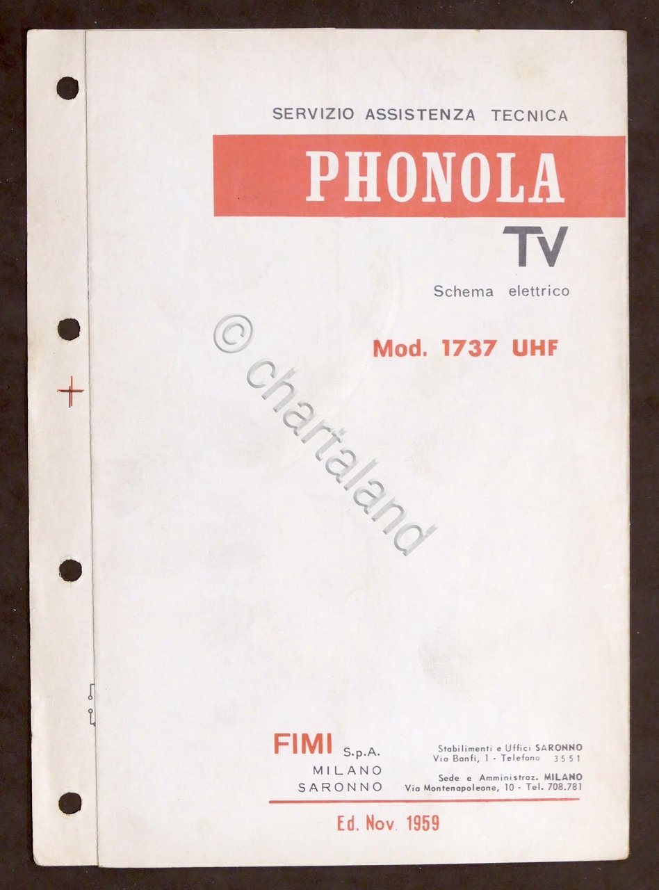 Radiotecnica - Phonola Tv - Schema elettrico mod. 1737 UHF …