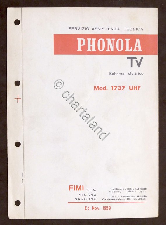 Radiotecnica - Phonola Tv - Schema elettrico mod. 1737 UHF …