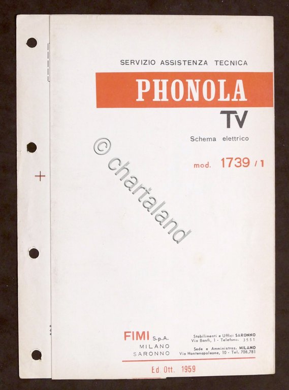 Radiotecnica - Phonola Tv - Schema elettrico mod. 1739 / …