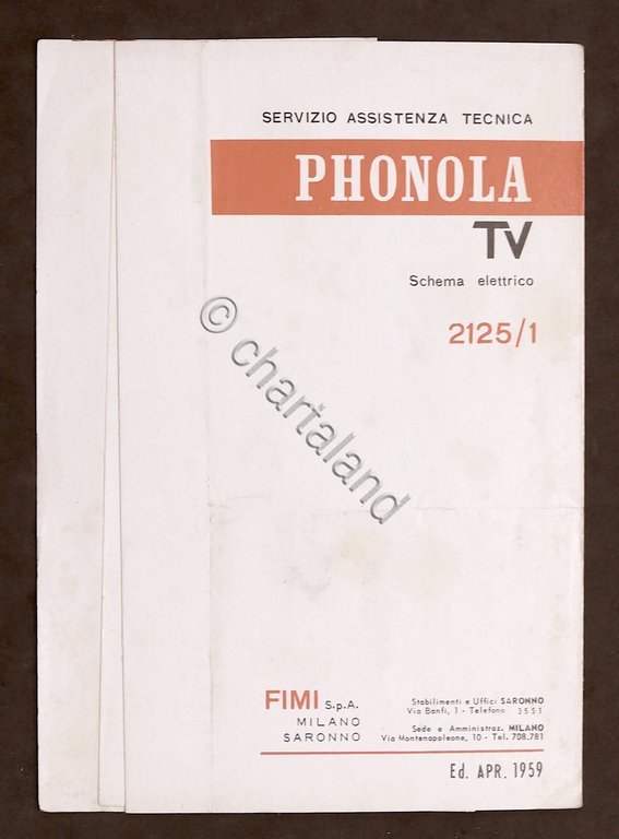 Radiotecnica - Phonola Tv - Schema elettrico mod. 2121 / …