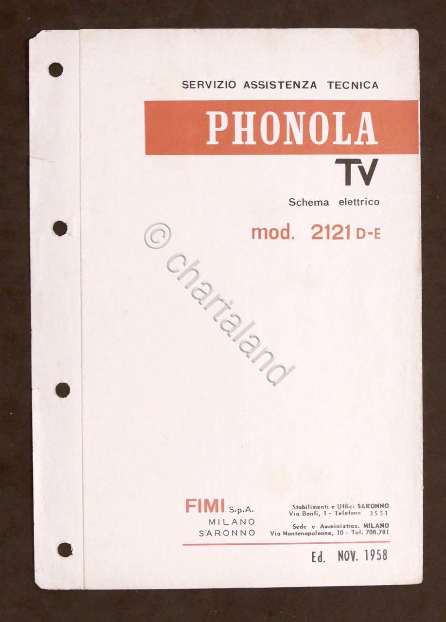 Radiotecnica - Phonola Tv - Schema elettrico mod. 2121 D-E …