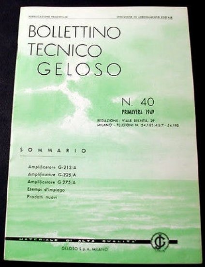 Radiotecnica  Bollettino Tecnico Geloso n. 40 - 1949