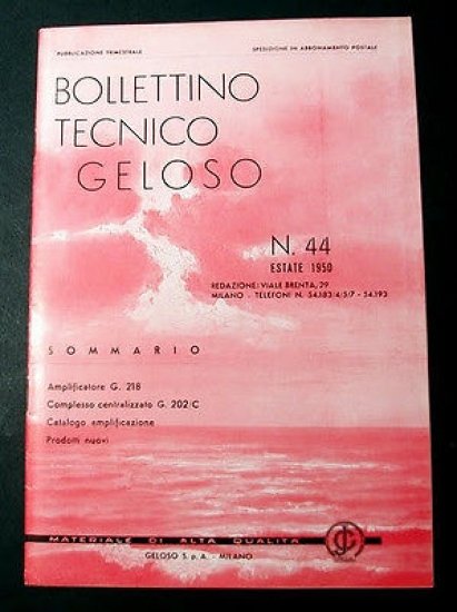 Radiotecnica Bollettino Tecnico Geloso n. 44 - 1950