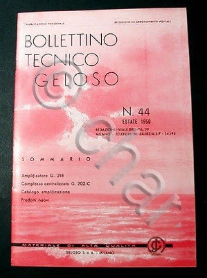 Radiotecnica Bollettino Tecnico Geloso n. 44 - 1950