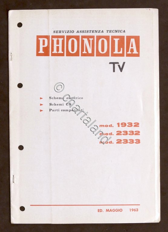 Radiotecnica Phonola Tv - Schema elettrico - mod. 1932 - …
