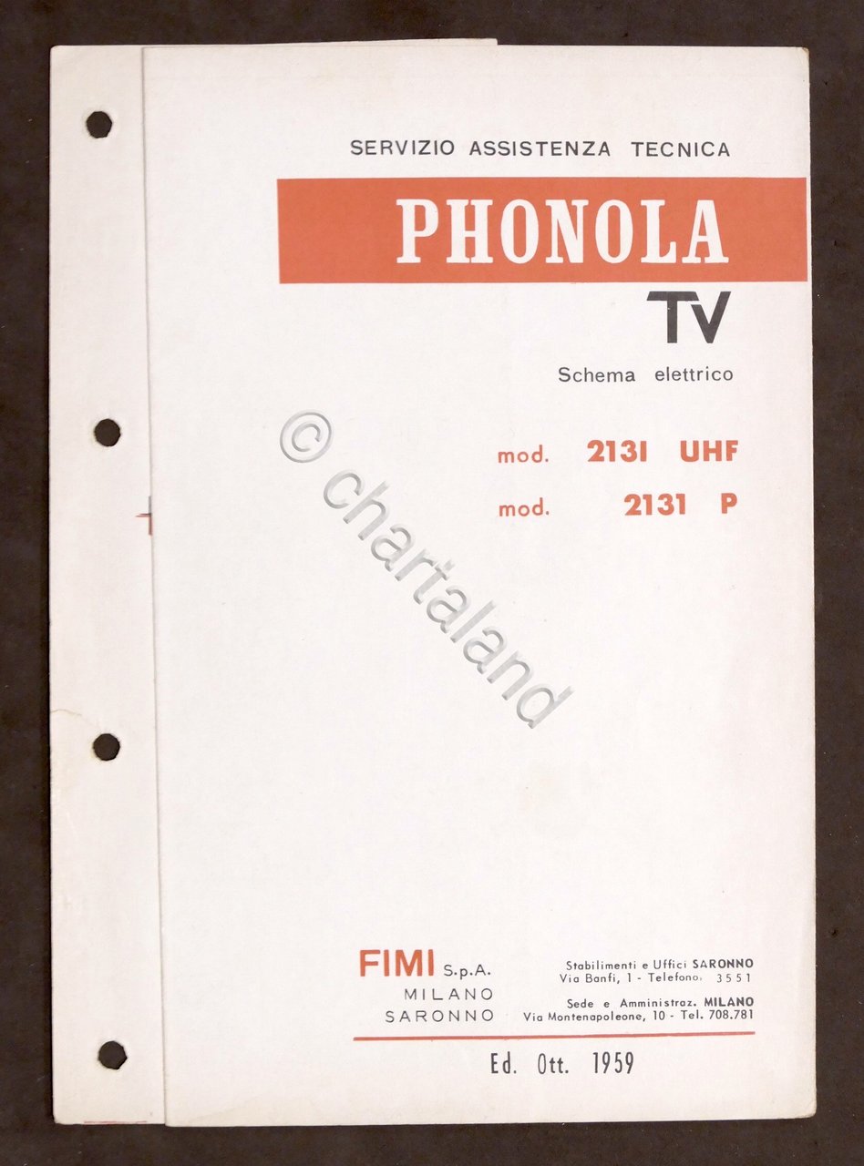 Radiotecnica Phonola Tv Schema elettrico mod. 2131 UHF - mod. …