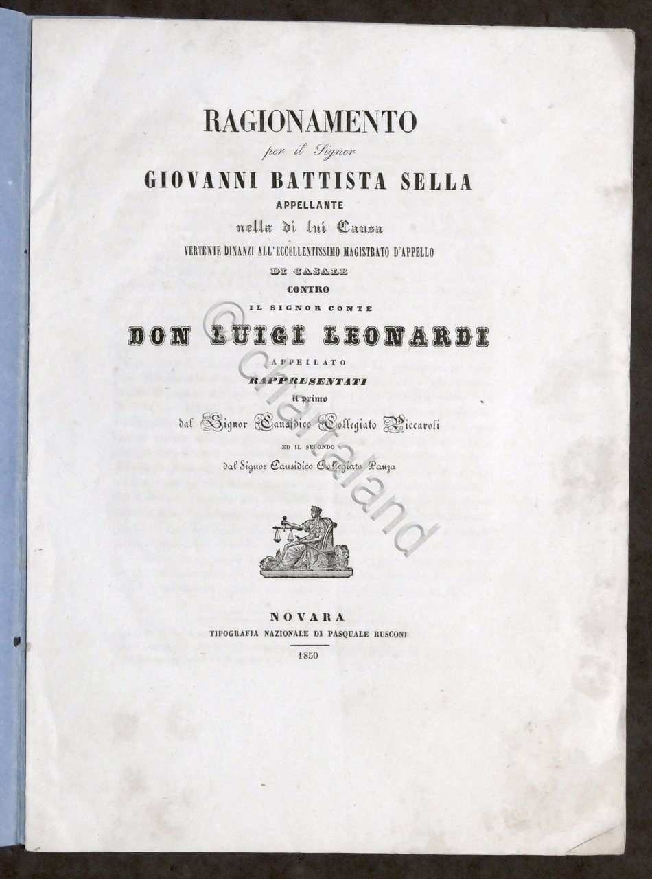 Ragionamento G. Battista Sella causa contro Conte Don Luigi Leonardi …