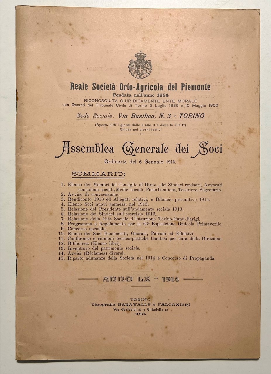 Reale Società Orto-Agricola del Piemonte - Assemblea Generale dei Soci …