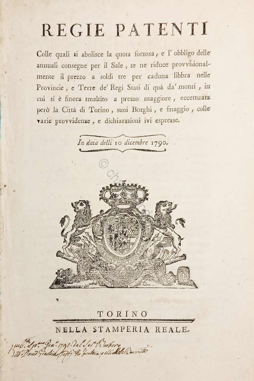 Regie Patenti - Abolizione quota forzosa per il Sale e …