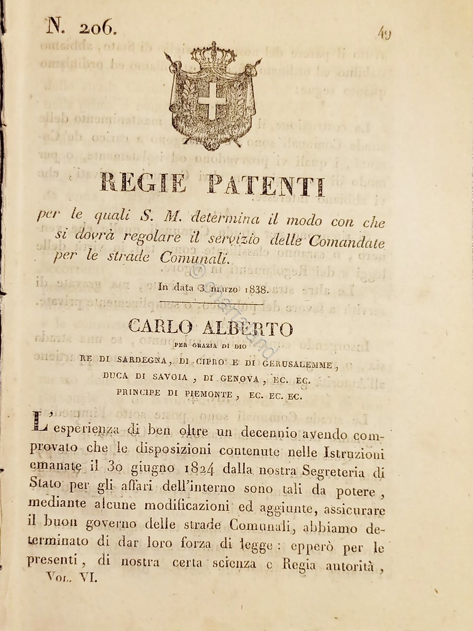 Regie Patenti Carlo Alberto - Servizio Comandate per le strade …