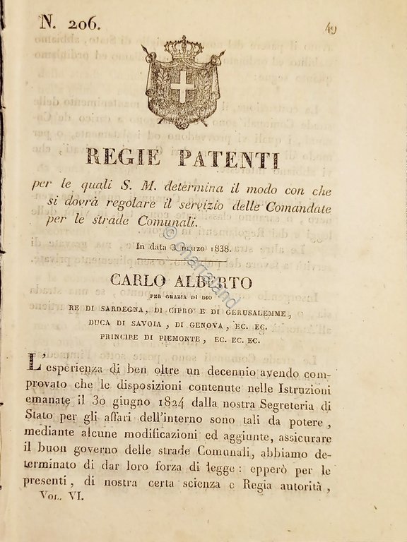 Regie Patenti Carlo Alberto - Servizio Comandate per le strade …