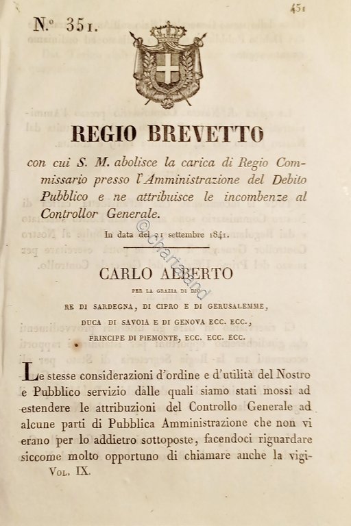 Regio Brevetto - Abolisce la carica di Regio Commissario Debito …