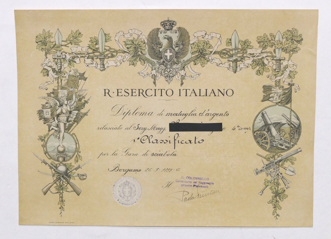 Regio Esercito Italiano - Diploma di medaglia d'argento - Gara … | Immagine principale