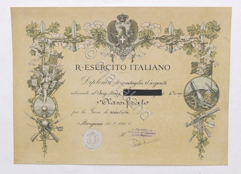 Regio Esercito Italiano - Diploma di medaglia d'argento - Gara … | Immagine Gallery 2