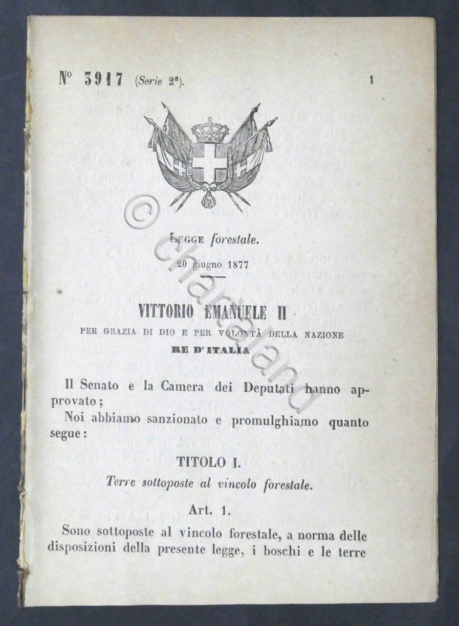 Regno d'Italia - Decreto N. 3917 - Legge Forestale - …