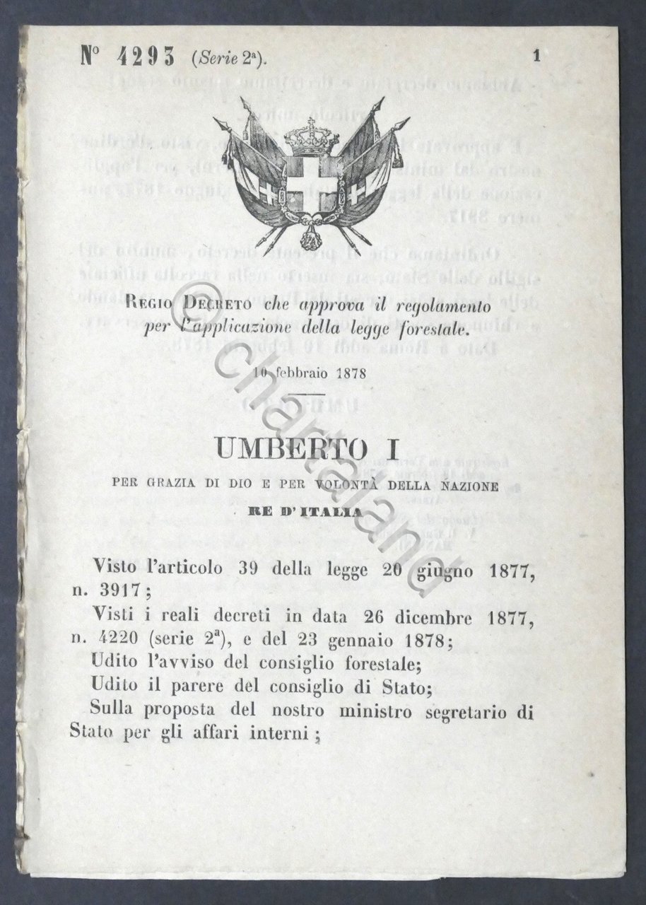 Regno d'Italia - Decreto N. 4293 - Regolamento per Legge …