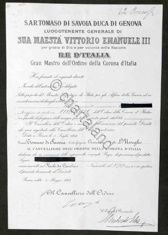 Regno d'Italia - Decreto nomina Cavaliere dell'Ordine della Corona d'Italia … | Immagine Gallery 1