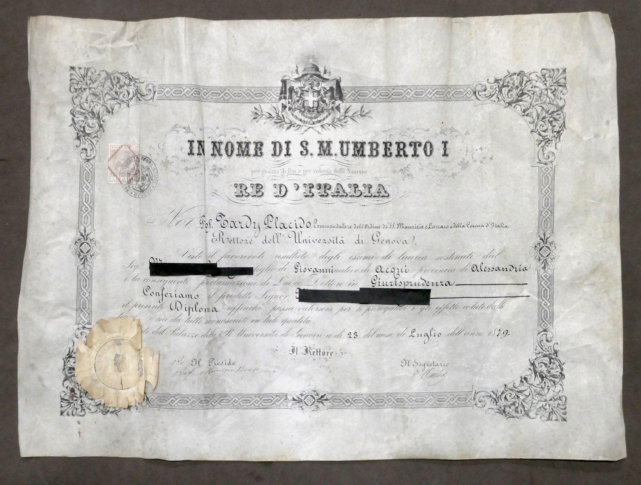 Regno d'Italia - Diploma di Laurea in Giurisprudenza - Università …