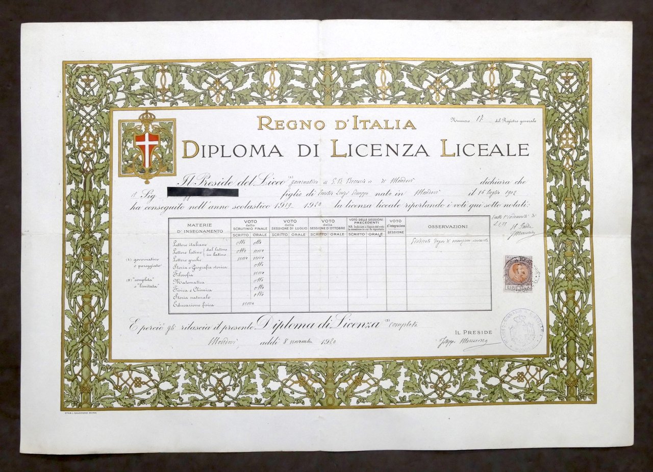 Regno d'Italia - Diploma di Licenza Liceale - Liceo Beccaria … | Immagine principale