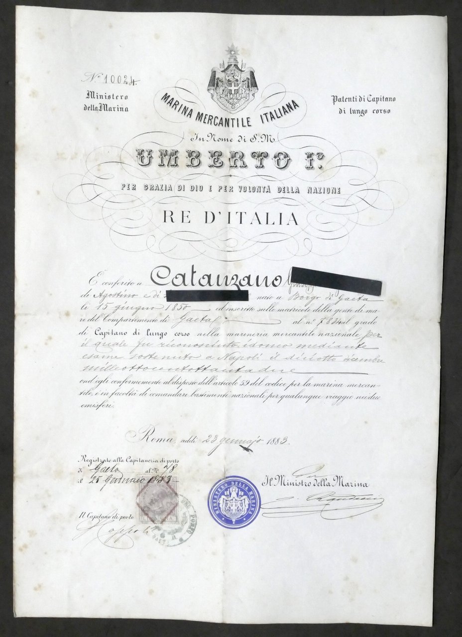 Regno d'Italia - Patente di Capitano di Lungo Corso - …