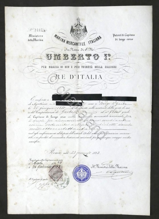 Regno d'Italia - Patente di Capitano di Lungo Corso - …