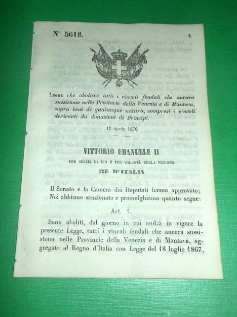 Regno d' Italia Legge che Abolisce Vincoli Feudali Prov. Venezia … | Immagine principale