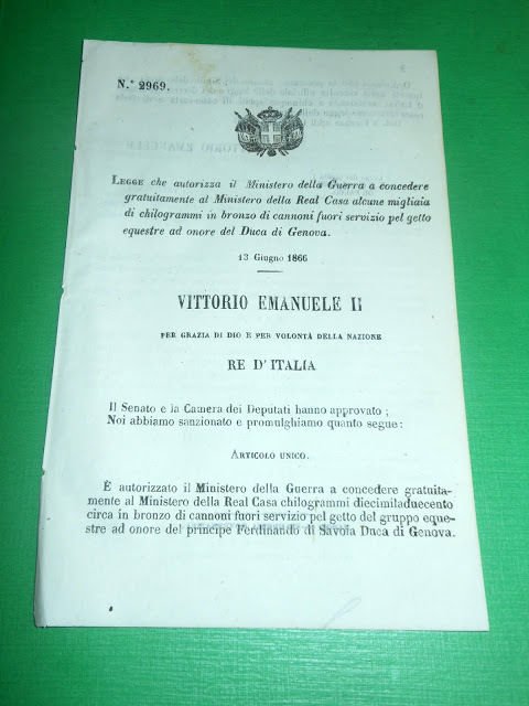 Regno d' Italia Legge Concessione Cannoni ad Onore del Duca … | Immagine principale