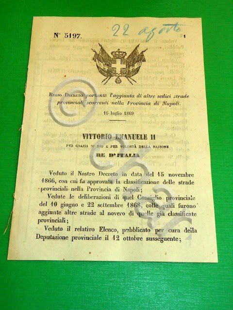 Regno d' Italia Regio Decreto Aggiunta di Strade Provinciali a …