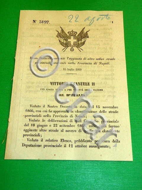 Regno d' Italia Regio Decreto Aggiunta di Strade Provinciali a …