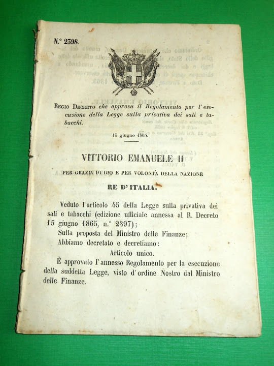 Regno d' Italia Regio Decreto Approvativo Legge Privativa Sali e …