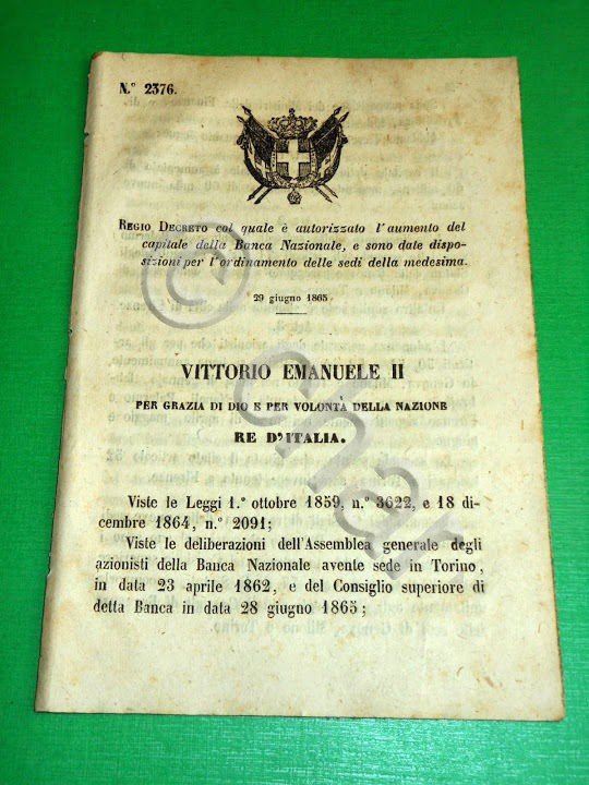 Regno d' Italia Regio Decreto Aumento di Capitale della Banca …
