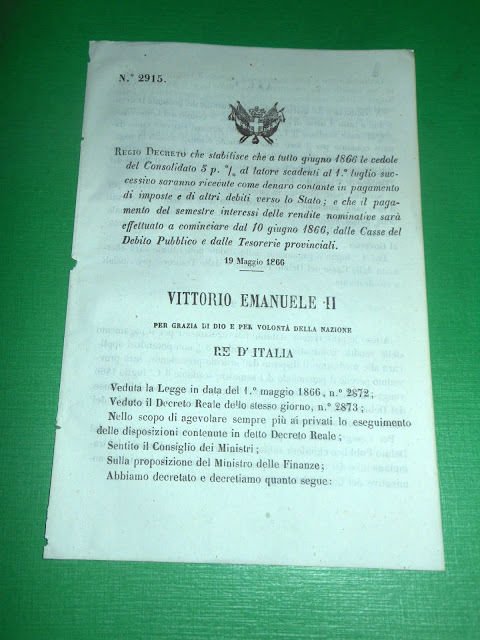 Regno d' Italia Regio Decreto Cedole di Pagamento x Imposte … | Immagine principale