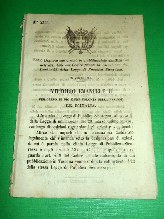 Regno d' Italia Regio Decreto Codice Penale Pubblica Sicurezza in …