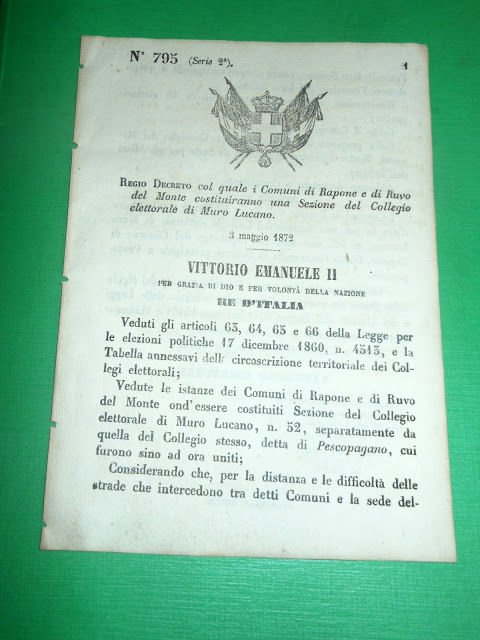 Regno d' Italia Regio Decreto Comuni Rapone - Ruvo del … | Immagine principale
