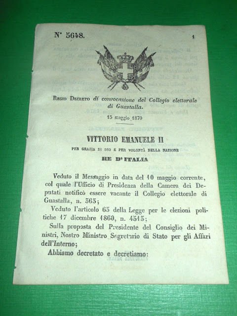 Regno d' Italia Regio Decreto Convocazione Collegio Elettorale di Guastalla … | Immagine principale