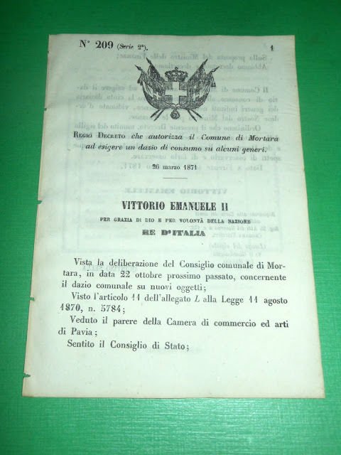 Regno d'Italia Regio Decreto Dazio di Consumo Comune di Mortara … | Immagine principale